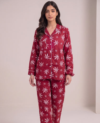 Crimson Leaf Linen Loungewear Set
