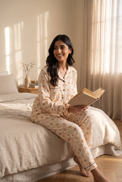 Honey Heart Soft Crinkled Crepe Loungewear Set