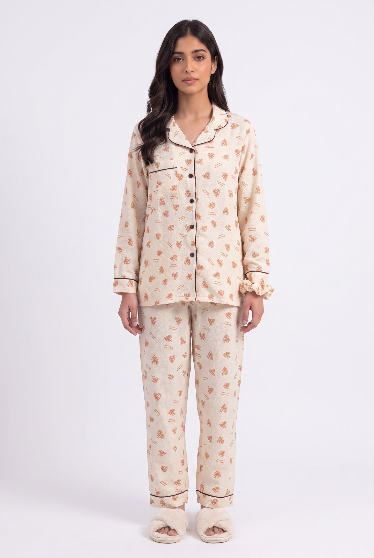 Honey Heart Soft Crinkled Crepe Loungewear Set