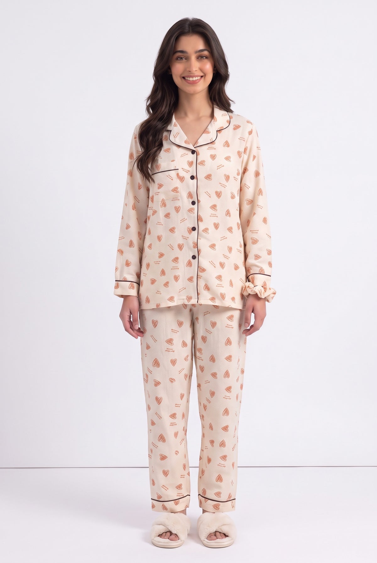 Honey Heart Soft Crinkled Crepe Loungewear Set