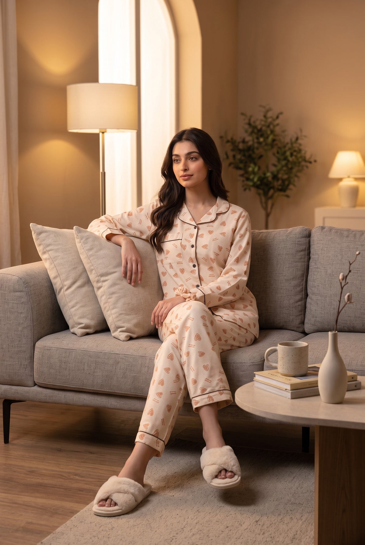 Honey Heart Soft Crinkled Crepe Loungewear Set