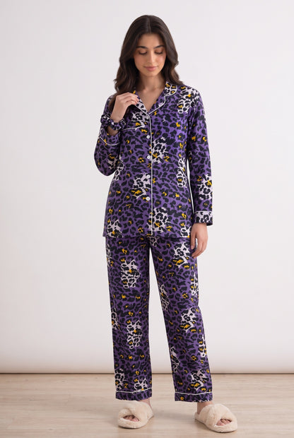 Royal Purple Leopard Linen Loungewear Set